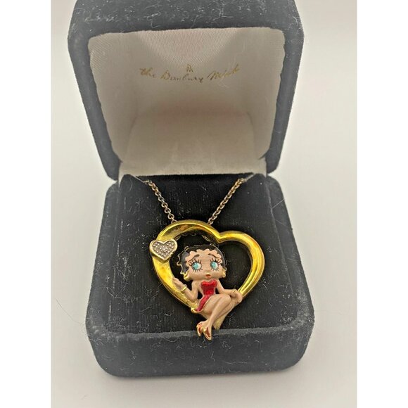 Danbury Mint Betty Boop Heart Necklace Gold Over Sterling Silver 18” Chain + Box - Picture 1 of 4